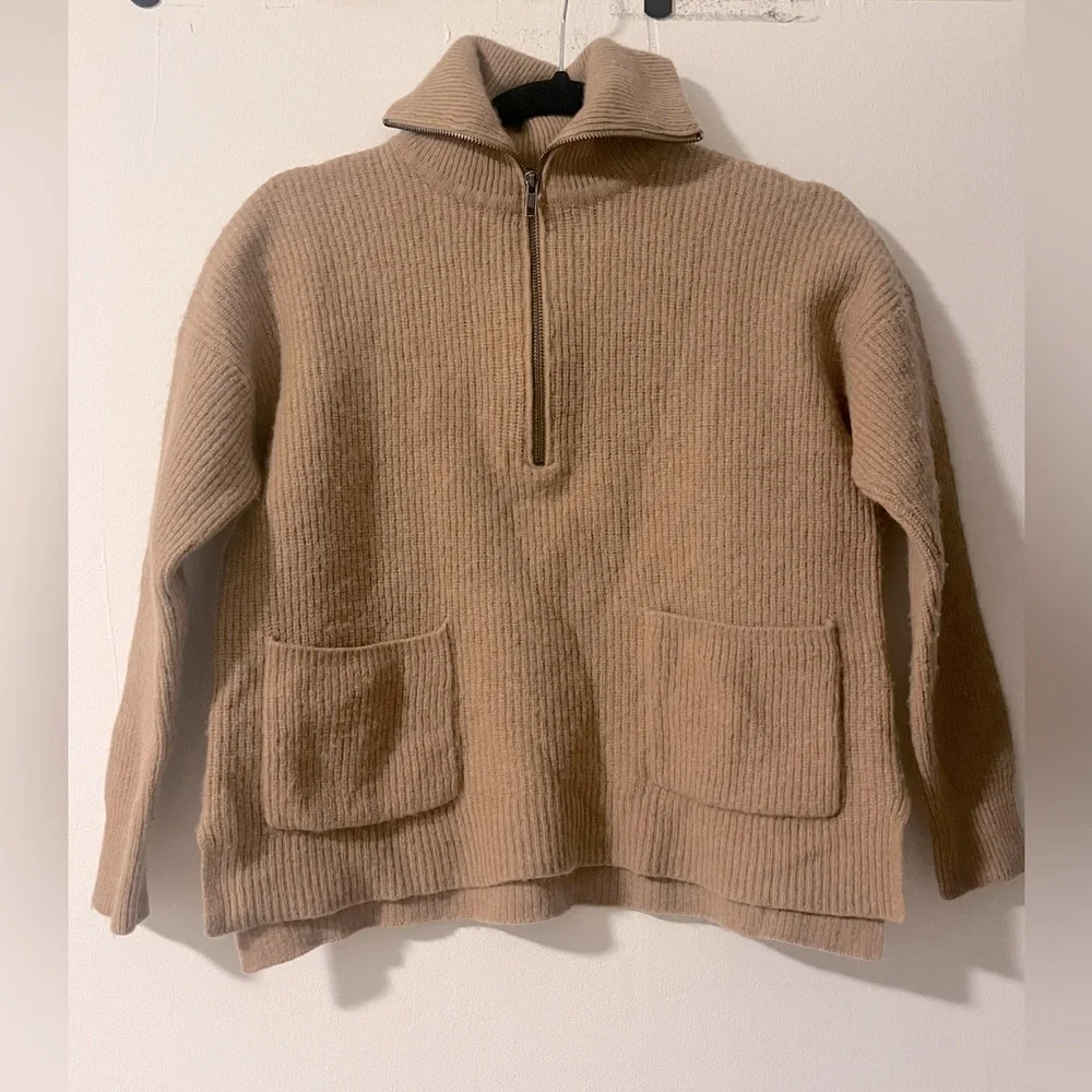 Madewell Merino Wool Blend Half Zip Sweater with Pockets Brown‎ Size Small
